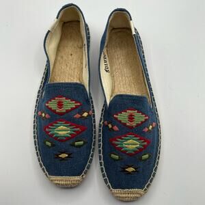 Soludos Denim Blue Embroidered Loafers